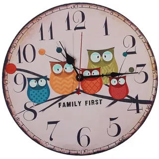 FUNOMOCYA Holz Wanduhr Eule Rahmenlos Geräuschlos Für Wohndeko Runde Zifferblatt Umweltfreundlichem Holz Und Wasserfestem Kupferfarbenem Karton