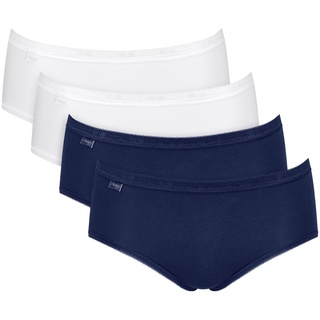 Sloggi Damen Midi-Slip, 4er Pack - Basic+Midi C4P, Unterwäsche, Baumwolle, Spitze, Logo, einfarbig Weiß/Blau 3XL