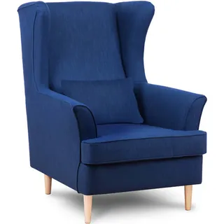 Konsimo Ohrensessel Stralis Webstoff 82 x 108 x 80 cm Blau mit Kissen