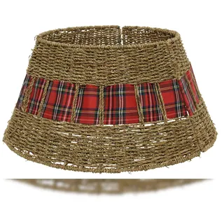 Christmas Decorations Weihnachtsbaumrock 70x28cm Seegras mit Tartan Motiv Natur Braun / Rot