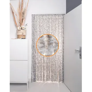 DEFACTO Flauschvorhang Türvorhang (90x200 cm) Chenille Fliegenschutz Insektenschutz Camping 100% Made In Italy - Vielseitig, Leicht Zu Reinigen, Effektiver Sicht- Und Hitzeblocker - Grau/Weiß Mix