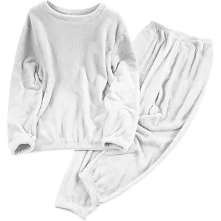 Hausanzug Damen Warm Kuschelanzug Fleece Schlafanzug Lang Elegant Pyjama Winter Plüsch Homewear Kuschelig Jogginganzug Trainingsanzug Loungewear Set Thermo Nachtwäsche Rundhals Sportanzug - XL