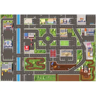 SkippiDoo Kinder Spielteppich Straße & Auto (200x140 cm) - abwaschbar, rutschfest & OEKOTEX-zertifziert - Teppich Jungen & Mädchen Kinderzimmer - Kinderteppich, Autoteppich, Straßenteppich