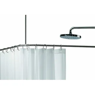 spirella Winkelstange SLIM, Deckenstütze kürzbar, 2 Montagemöglichkeiten:, verschraubt, oder, geklebt, Eck-Duschvorhangstange aus hochwertigem Edelstahl, zum Schrauben oder Kleben, im Set mit Deckenstütze und 12 Ringen, chromglänzend, 90 x 90 cm 90 cm x 90 cm
