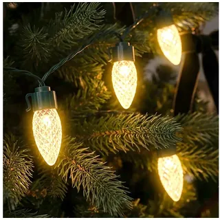 Spetebo LED-Lichterkette Retro Tannenzapfen soft gold 50 LED für Außen & Innen - 10 m, 50-flammig, 8 verschiedene Leuchtfunktionen per Knopfdruck am Netzstecker