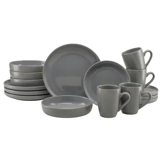 LeGer Home by Lena Gercke Kombiservice Geschirr-Set, Service Liliane (16-tlg), 4 Personen, Steinzeug, skandinavische, minimalistische Formensprache, 16 Teile grau