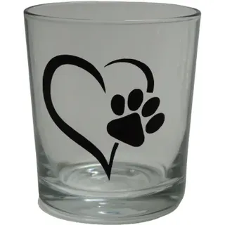 Teelicht Glas Windlicht mit Herz mit Pfote verziert Handmade Unikat Party Trink