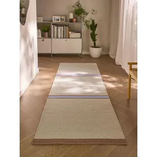 benuta Wollteppich Livio, rechteckig, Höhe: 5 mm, Kunstfaser, Berber, Ethno-Style, Wohnzimmer beige|blau 70 cm x 200 cm x 5 mm