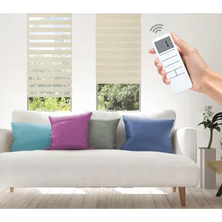Elektrisches Rollo GOOD LIFE "Wood - SMART HOME" Gr. 5, weiß (weiß, beige, weiß), B:80cm H:150cm, Kunststoff, Metall, Polyester, Rollos, mit Fernbedienung
