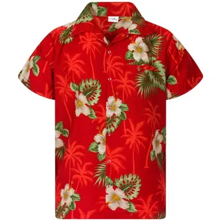 King Kameha Hawaiihemd Small Flower Funky Hawaii-Hemd Herren Kurzarm Front-Tasche Unisex rot XXL