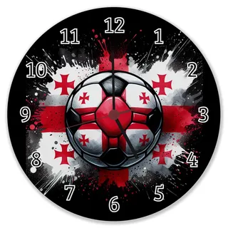 speecheese Wanduhr Fußball Georgien Flagge Perfekte Fan-Deko für EM 2024 | Sport Ball Landesfarben rot-weiß Kreuz-Motiv