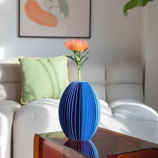 REMEMBER Papiervase "Yuki" blue - 2-farbige Vase mit Glaszylinder - 25cm, ø 18 cm