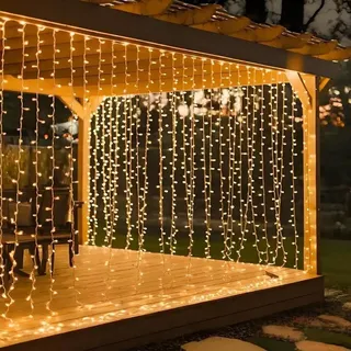 Montegoni Lichtervorhang LED 3x3 m PVC 300 LED Warmweiß