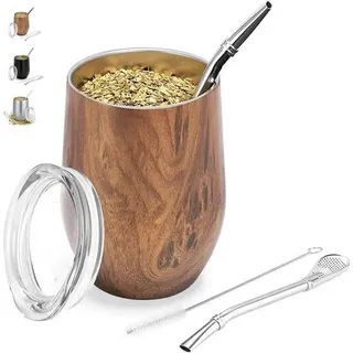 Yerba Mate Becher 340ml Edelstahl doppelwandig mit Bombilla und Bürste
