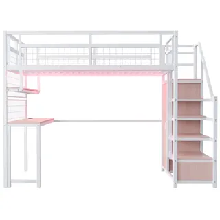 Okwish Hochbett 140 x 200 cm MDF/Metall weiß