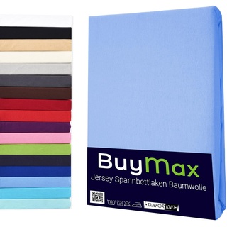Buymax Spannbettlaken 70x140cm Doppelpack 100% Baumwolle Kinderbett Spannbetttuch Baby Bettlaken Jersey, Matratzenhöhe bis 15 cm, Farbe Hellblau