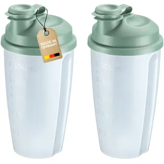 Westmark Dressingshaker Mixery – 2er-Set, je 0,5 l, Mixscheibe, Mess-Skala | Für Dressings, Shakes, Soßen und Cocktails, verschließbarer Ausgießer, spritzfrei, BPA-frei, Transluzent/Mint-Grün, 243522EM