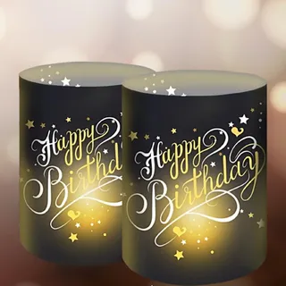 Moorle 12 Windlicht Tischdeko Geburtstag, Happy Birthday Tischdekoration, Schwarzes Gold Geburtstag Tischdeko Männer, Windlichter Deko für Teelichter oder Kerzen