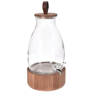 Spetebo Wasserkaraffe Getränkespender aus Glas mit Holz Ständer - 5,5 L, (Packung, 1 tlg), Wasserspender mit Zapfhahn weiß