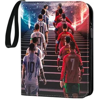 COQOYO Fussball Sammelkarten Album für 400 Karten, 4 Taschen 50 Hüllen Fußball Karten Sammelalbum Sammelmappe Sammelheft Sammelbuch mit Reißverschluss Tragegriff, Wasserdichte PU-Leder Karten Ordner