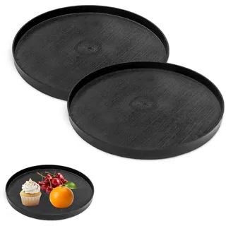 Luckwaii Deko Tablett Rund 30 cm mit 3 Anti Rutsch, 2 Stück Dekorative Tabletts Rundes Serviertablett Dekotablett Speiseteller Kellnertablett für Adventskranz Teller (Rundes Tablett Schwarz)