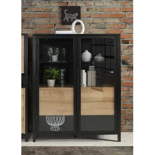 Forte Vitrine HIGH Rock 121,3 x 40,2 x 152,3 cm Schwarz/Riviera Eiche