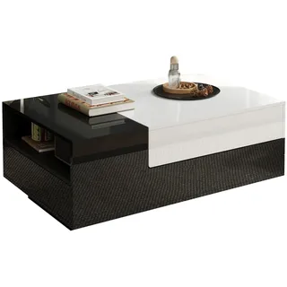 Couchtisch 100x50x38 cm Schwarz-Weiß Hochglanz, 2 Schubladen, großer Stauraum, rechteckig, multifunktional, modernes Wohnzimmer Möbel