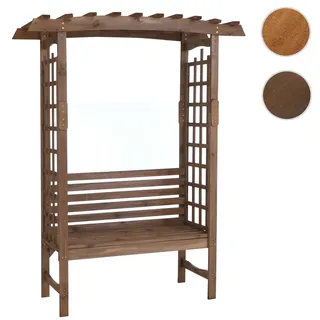 Rosenbogen mit Sitzbank HWC-Q21, Gartenbogen Rankhilfe Bank Gartenbank Holz FSC®-zertifiziert 201x160x60 ~ dunkelbraun