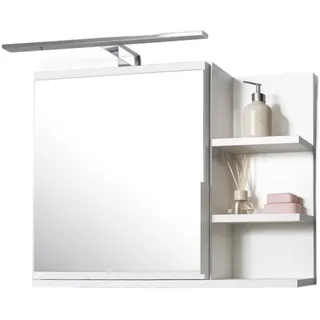 FreshYou Spiegelschrank 60x50 Weiß, Badezimmerschrank mit Ablagen, Badezimmerspiegel, Hängeschrank LED Lampe - Recht