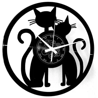 Instant Karma Clocks | Wanduhr Katzenpaar | Romantische Katzen Silhouette | Deko Uhr für Tierfreunde | Stilvolle Wandkunst mit Katzenmotiv