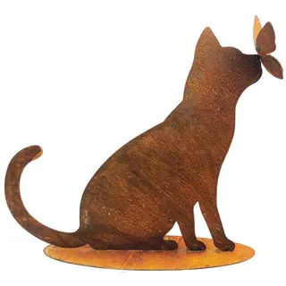 itsisa Rost Katze mit Schmetterling (Katze mit Schmetterling auf Nase) - Dekofigur, Rostfigur, Garten Deko