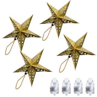 Papierstern Weihnachtsstern Papier Adventsstern Golden Lampenschirm Hohl 30CM Faltsterne mit Mini LED Lichter 4 Set Weihnachtsbaum Weihnachten Hochzeit Geburtstag Party Dekoration