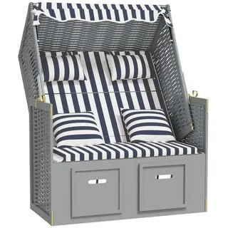 furnicato Strandkorb mit Kissen Poly Rattan und Massivholz Blau & Weiß, BxTxH: 55x55x156 cm, (1-tlg) blau