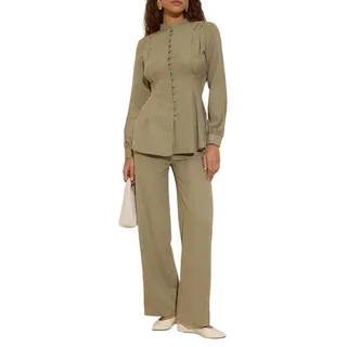 TRENDYOL Khaki Linen Look Button Detailed Blouse Pants Bottom - Top Set Tctss26Us00001