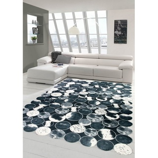 Teppich Kuhfell Teppich Patchwork in Schwarz Grau Weiß, TeppichHome24, rechteckig grau|schwarz