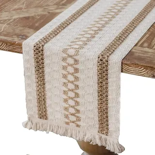 Lntyq Tischläufer Aus Makramee-baumwolle Und Leinen, Tischläufer Aus Jute Mit Quasten Für Tischdekoration, Esszimmer, Zuhause, Party, Hochzeit, Boho-stil, Weihnachten, 30 X 180 Cm