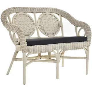 Krines Home Sitzbank Zweisitzer Rattanbank Wintergarten 2er-Küchenbank Natur Rattan Bank, Bequeme Bank aus natürlichem Rattan weiß