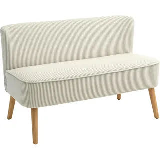 Homcom Sofa 2 Sitzer modern Couch ohne Armlehne Gepolstert Polstersofa mit Cord-Optik, klein Loungesofa mit Holzbeine für Wohnzimmer, 117 x 56,5 x 77 cm, Cremeweiß