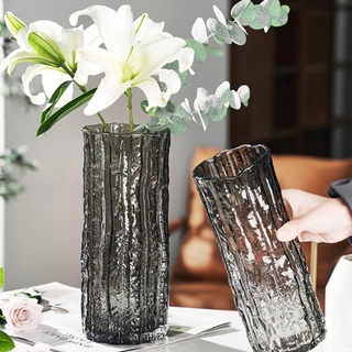 QEEYON Vase Glas Zylinder Blumenvase Modern Glasvasen für Dekorative 30 x 10cm Schwarze glasvase Blumenvase aus Kristallglas Irregulär Vasen für Home Office Party Dekor