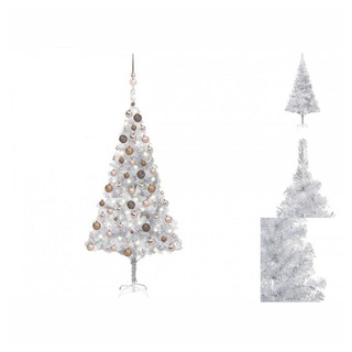 vidaXL Künstlicher Weihnachtsbaum Künstlicher Weihnachtsbaum mit LEDs Kugeln Silbern 180cm PET silberfarben