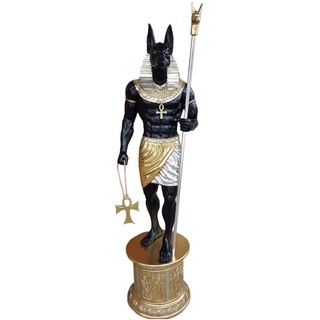 Casa Padrino Deko Skulptur Ägyptischer Gott Anubis Schwarz / Gold / Silber H. 250 cm - Riesige wetterbeständige Ägyptische Dekofigur mit Sockel - Garten & Terrassen Deko