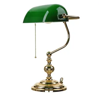 Licht-Erlebnisse Tischleuchte LAMPADE MINISTERO, ohne Leuchtmittel, Goldene Tischlampe Echt-Messing 24 Karat Zugschalter E27 Jugendstil bunt|grün