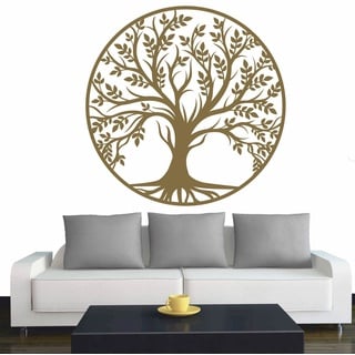 Wandtattoo - Baum des Lebens - 0 - Lebensbaum Weltenbaum - 60x60 cm - Gold - Dekoration - Wandaufkleber - für Wohnzimmer Kinderzimmer Büro Schule Firma