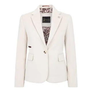 Damen Blazer Wollmischung Creme Tweed Herringbone Tailored Fit Damen Jacke - 48