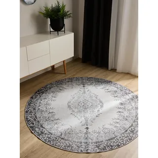 benuta George Vintage-Teppich Ø 120 cm Grau/Schwarz
