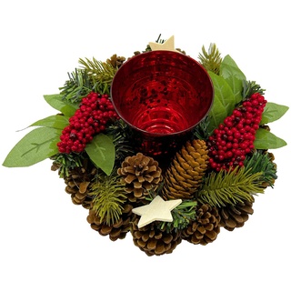 Britesta Handgefertigtes Weihnachts- & Adventsgesteck mit Teelicht-Halter, 23cm