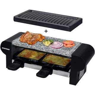 Syntrox Raclette-Grill Set Glarus mit Wechselplatten, Kontaktgrill, Elektrogrill, Antihaftbeschichtung, 350 Watt, für 2 Personen, Edelstahl, Gesellige Runden, Romantischer Raclette Abend