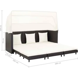 vidaXL Ausziehbares 3-Sitzer-Schlafsofa mit Dach Poly Rattan Schwarz