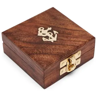Nklaus Hochwertige 7x7x2,5cm maritim Holzbox massiv Messing Verschluss gold Aufbewarung für Schmuck Souvenirs 11625