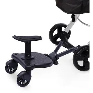 Buggy Board mit Sitz, Trittbrett für Kinderwagen Universal 360°Zweirad Design, Bis 55lbs, Buggy Board für Alle Kinderwagen, Schwarz
